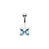 SILVER Jewelled Butterfly Navel Bar