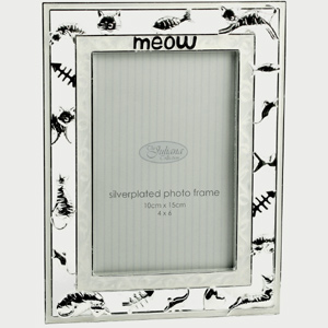 silver Plated and Cream Meow Cat Photo Frame