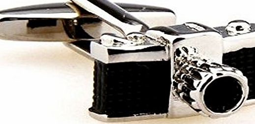 Silver Smith Silver Tone Black Enamel 35mm Film Camera Old School Cufflinks Cuff Links