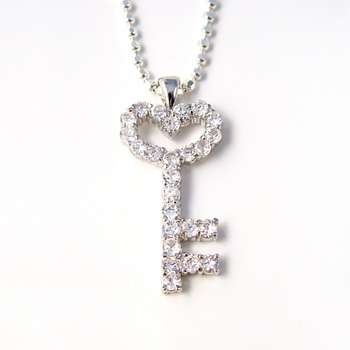Silver Sparkle Key Charm Necklace