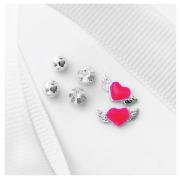SILVER WINGED HEART, BALL AND CZ 3 STUD SET