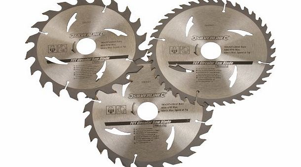 Silverline Tools Silverline 590591 TCT Circular Saw Blades 20, 24, 40T 3-Pack 190 x 30 - 25, 20mm rings