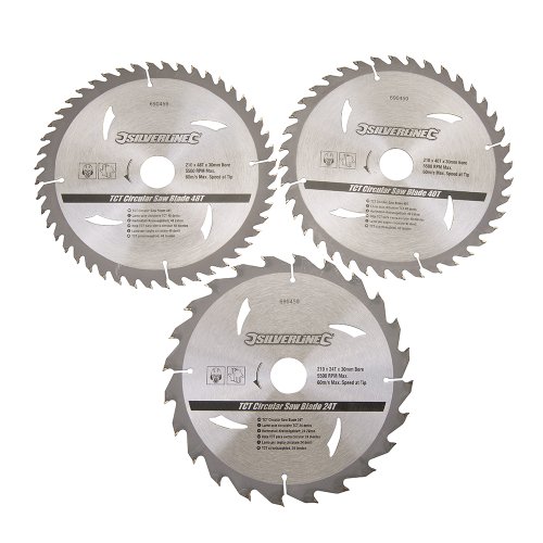 Silverline 690459 TCT Circular Saw Blades 24, 40, 48T 3-Pack 210 x 30 - 25, 16mm rings