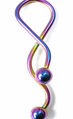 CHOOSE YOUR COLOUR Surgical Steel Twisted Barbell 16g Body Jewellery (Rainbow)