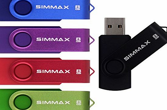 SIMMAX 5Pcs 8GB Usb Flash Drive Usb 2.0 Flash Drive Memory Stick Fold Storage Thumb Stick Pen Swivel Design (Mix Color1)