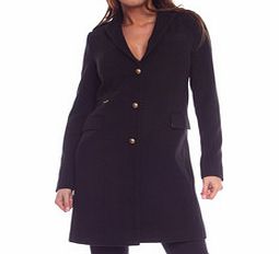 Black wool blend button detail coat
