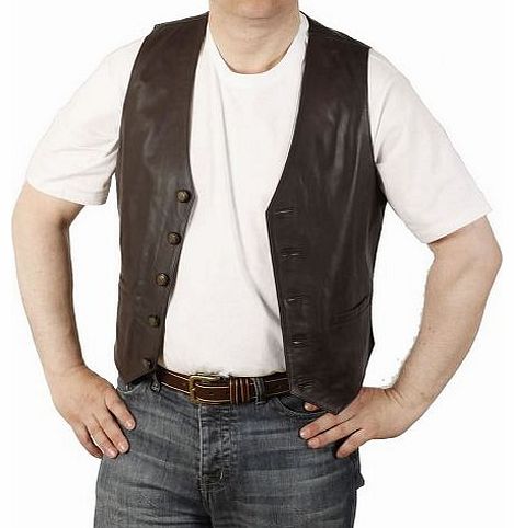 Classic Brown Leather Waistcoat - Size 2XL
