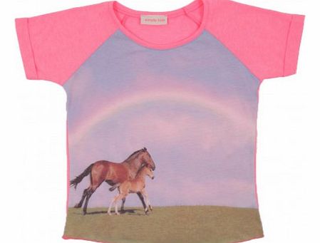 Rainbow Horses T-shirt Fluorescent pink `2