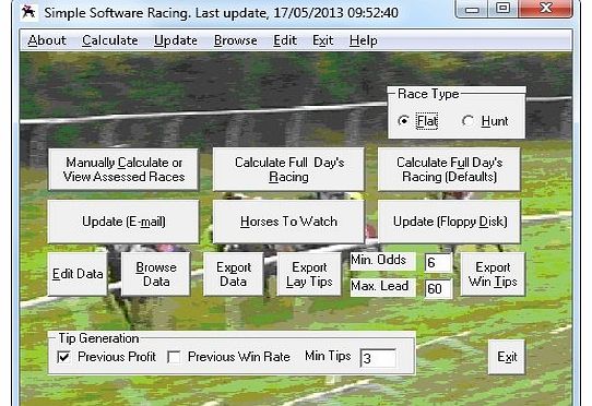 UK and Irish Horse Racing Software and Database. This version will calculate Lay bets as well as the usual Win.