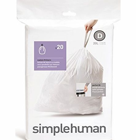 simplehuman - Code D, Custom Fit Recycling Bin Liners, 20 Pack - 20 Litre