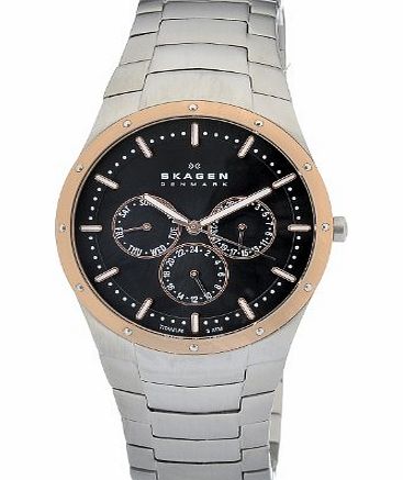 Skagen Designs Mens Quartz Watch with Black Dial Analogue Display and Silver Titanium Strap 596XLTRXM