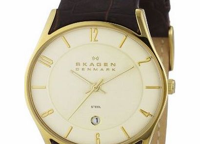 Skagen Mens Watch 474XLGL with Brown Leather Strap and Silver Dial