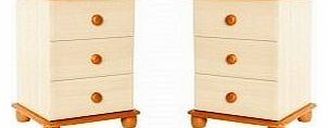 Skagen Pair Bedside Chest 3 Drawer Cabinet Pine 