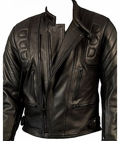 CE Armoured Mens Leather Motorcycle Jacket By Skintan - Black 9XL - 60