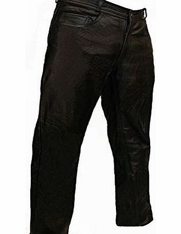 Skintan Mens Leather Classic Motorcycle Trousers Jeans - 31`` Inside Leg (Short L29 W30)