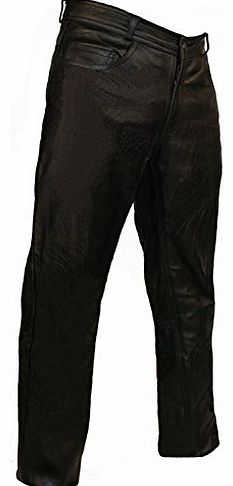 Mens Leather Classic Motorcycle Trousers Jeans - Black - L31 W32