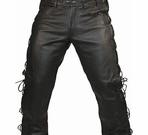 Skintan Mens Leather Lace Sided Trousers Jeans - L29 W38