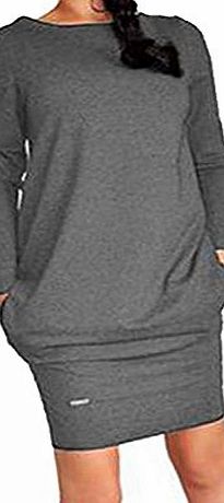 skyblue-uk Women Casual Jumper Dress Long Sleeve Stretchy Bodycon Sweater Dress T-Shirt Blouse Tops Grey