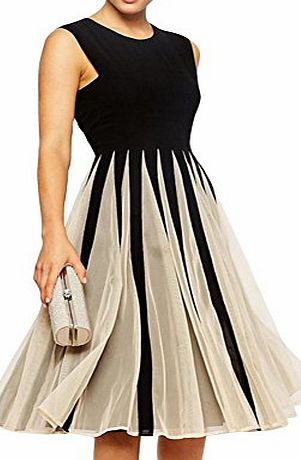 skyblue-uk Women Skater Dresses Stripped A-line Vintage Cutout Color Block Knee Length Evening Party Cocktail Swing Dress Gown Dresses