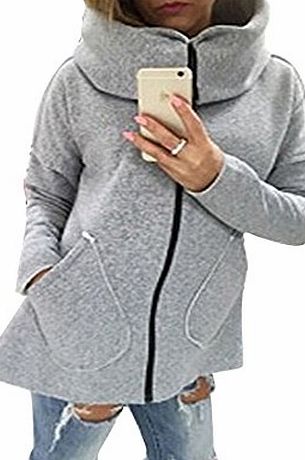 skyblue-uk Womens Hooded Sweatshirt Winter Coat Zip Up Long Hoodies Parka Jacket Overcoat Outwear Grey