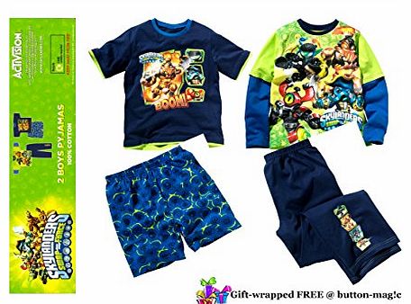 Boys 2 Pack Pyjamas Set - includes 1 sleeveless shirt with matching shorts and 1 long sleeves shirt with matching trousers * 100 % Cotton * Licensed Skylanders Merchandise * For b
