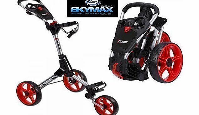 SkyMax Sky Max Cube 3 Wheel Silver/Red Golf Trolley Pull/Push New   Travel Cover amp;Tee Pack