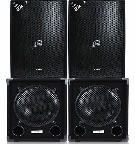 2x Skytec 12`` DJ PA Disco Party Speakers + 2x Bass Subwoofers Disco Setup 2800W