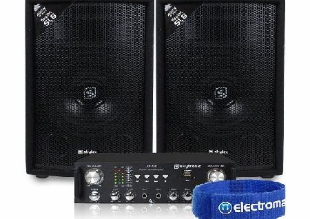 2x Skytec SL8 8`` Inch Party Speakers + Hi-Fi Amplifier Home Cinema System 800W