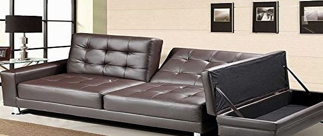 Sleep Design New Contemporary Modern Knightsbridge Faux Leather Storage Ottoman Fold Down Sofa Bed In Brown