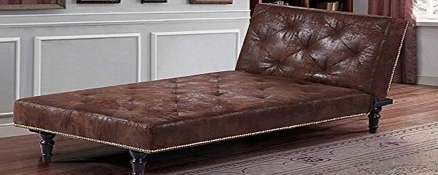 Sleep Design New Victorian Antique Style Charles Brown Faux Leather Suede Fold Down Bed Chaise Longue by Sleep Design