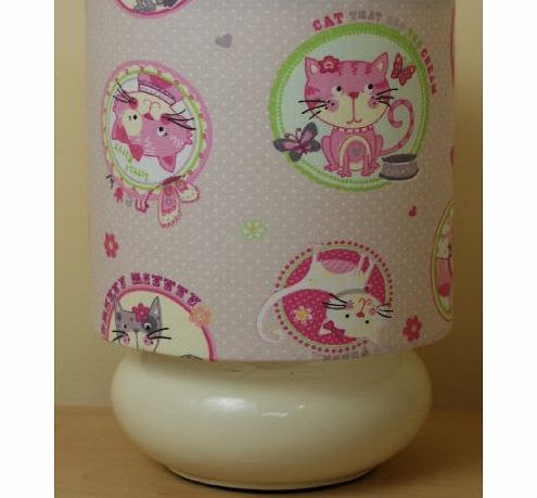 Pink Cats Lamp - Childrens Bedside Table Lamp - 20cm