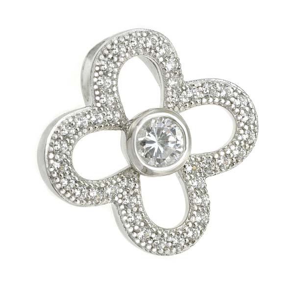 Flower Sterling Silver Pendant with CZ