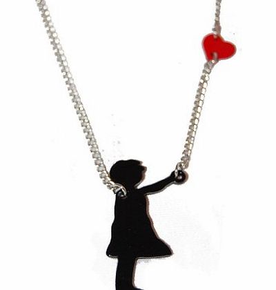 Small Island Banksy Balloon Girl Graffiti Inspired Silver Tone Necklace Metallic Pendants with a Silver Plated Chain (Supplied in a Gift Pouch) Unique Costume Fashion Jewellery.