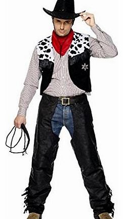 Smiffys Cowboy Leather Costume with Chaps/ Waistcoat/ Belt and Neckerchief (L, Black)