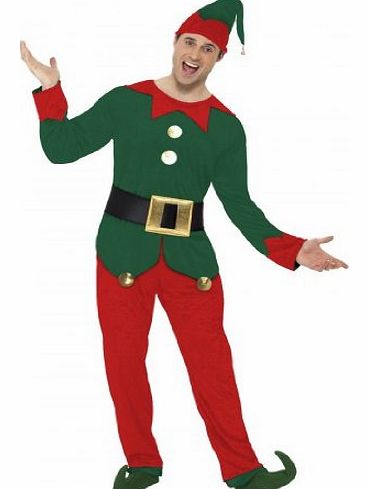 Smiffys Elf Costume Male with Top/ Trousers/ Hat and Belt (Large, Red)