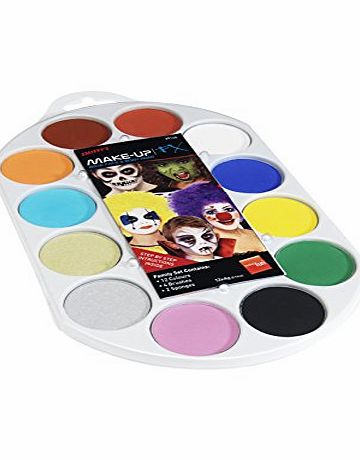 Smiffys Face Paint Pallet, Brush and Sponge (12 Colours)