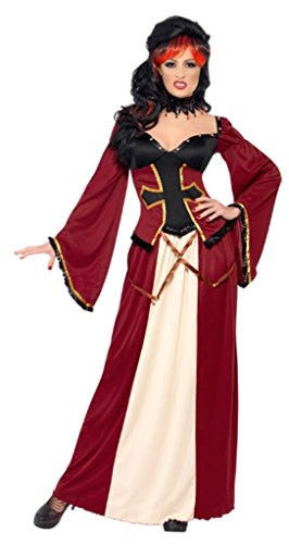 Gothic Vampiress Costume Dress with Mock Corset (M, Red)