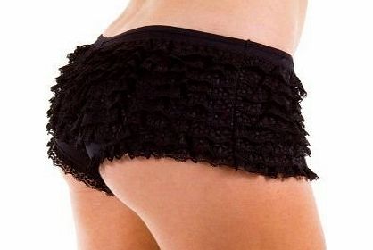 Smiffys Sexy Black Ruffle Short Frilly Knickers Hot Pants Size 10-12