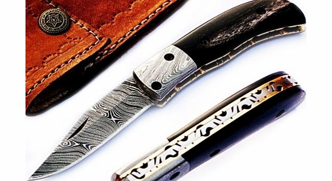 Smith Handmade damascus steel blade folding knife/fishing/hunting/camping/sports/army/fantasy/collectable knives/sheath. Blade length under 3 inches. Legal to carry.1426