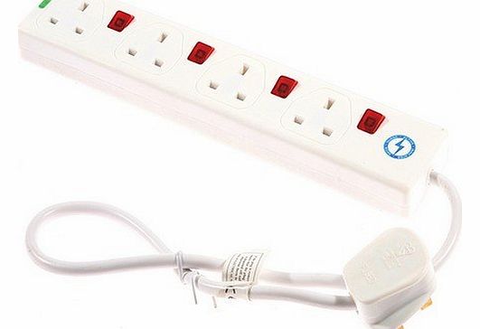 SMJ S4WISP 4-Socket 13A Extension Lead with 0.75m Cable Surge Protected and Individually Switched Sockets