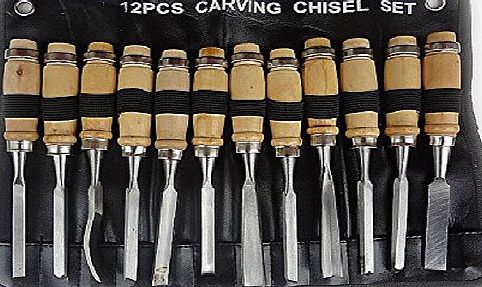 SMO WOOD CARVING SET 12 PIECE CHISELS WOODWORKING HAND TOOL KIT with a STORAGE POUCH