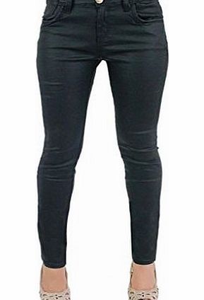 SnobUK New Womens Ladies Black Biker Wet look Jegging Skinny Stretchy Pants UK Sizes 16