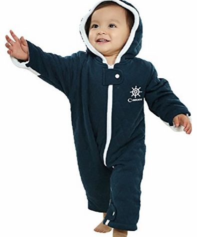 BABY BOY TODDLER QUILTED SNOWSUIT WINTER SUIT JACKET WARM ONE PIECE NAVY BLUE (12-18 Months, Navy Blue)