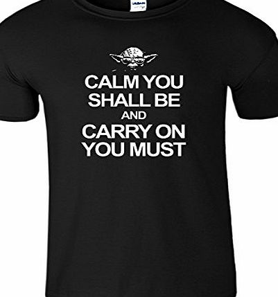 SnS Online Mens Boys Womens Ladies Girls Unisex T-shirt Tee Top Cotton Keep Calm YODA Star Wars funny T Shirt - Black - L - Chest : 42`` - 44``