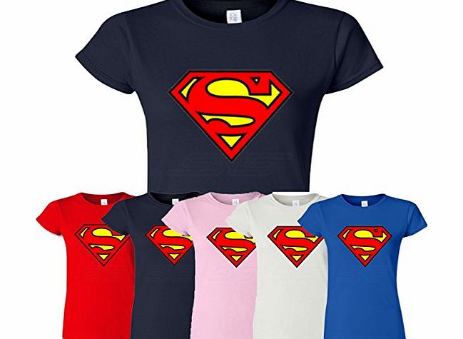 Superman Womens Ladies Girls Fitted Tee T-shirt Sweatshirt Top New Design Super man T Shirt - Light Pink - S - To Fit : UK 10