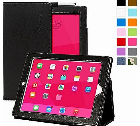 Snugg Black Leather iPad 2 Case with Lifetime Guarantee - Flip Stand Cover with Auto Wake/Sleep, Elastic Hand Strap 