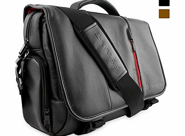Crossbody Shoulder Messenger Bag in Black Leather - Fits Laptops up to 15.6``