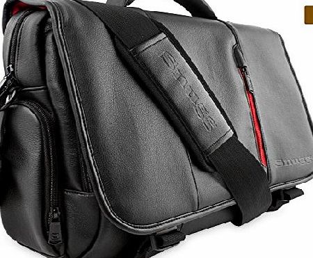 Snugg Crossbody Shoulder Messenger Bag in Black Leather - Fits Laptops up to 17``