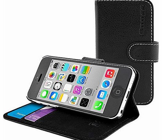 iPhone 5C Leather Flip Case in Black - Flip Wallet case with Card Slots, Stand and Premium Nubuck Fibre Interior for the Apple iPhone 5C (Black)