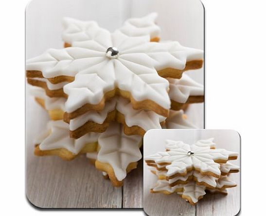 Snuggle Christmas Flower Cookies with White Icing and Silver Premium Mousematt amp; Coaster Set